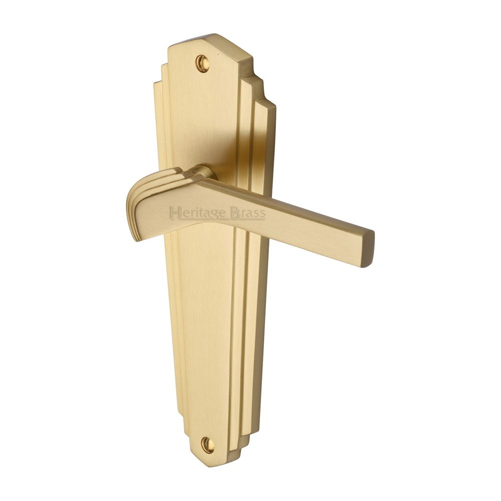 This is an image of a Heritage Brass - Door Handle Lever Latch Waldorf Design Satin Brass Finish, wal6510-sb that is available to order from T.H Wiggans Ironmongery in Kendal.