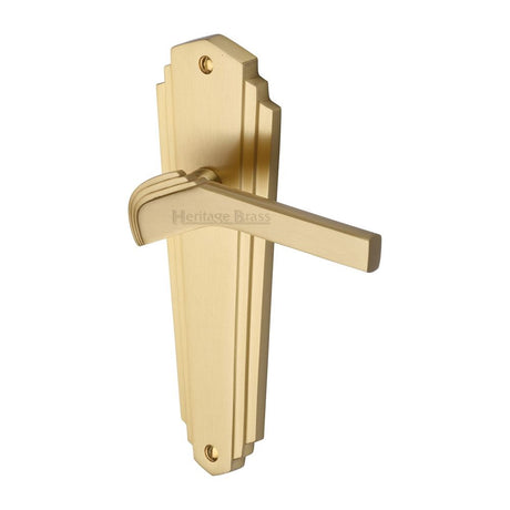 This is an image of a Heritage Brass - Door Handle Lever Latch Waldorf Design Satin Brass Finish, wal6510-sb that is available to order from T.H Wiggans Ironmongery in Kendal.
