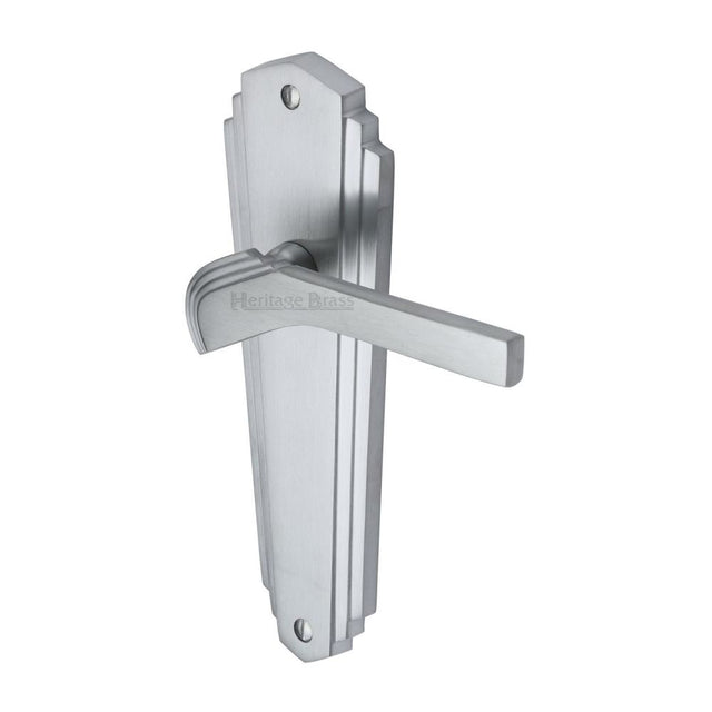 This is an image of a Heritage Brass - Door Handle Lever Latch Waldorf Design Satin Chrome Finish, wal6510-sc that is available to order from T.H Wiggans Ironmongery in Kendal.