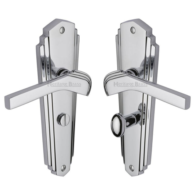 This is an image of a Heritage Brass - Door Handle for Bathroom Waldorf Design Polished Chrome Finish, wal6530-pc that is available to order from T.H Wiggans Ironmongery in Kendal.
