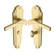 This is an image of a Heritage Brass - Door Handle for Bathroom Waldorf Design Satin Brass Finish, wal6530-sb that is available to order from T.H Wiggans Ironmongery in Kendal.