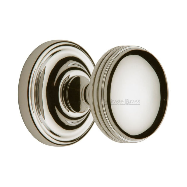 This is an image of a Heritage Brass - Mortice Knob on Rose Whitehall Design Polished Nickel Finish, whi6429-pnf that is available to order from T.H Wiggans Ironmongery in Kendal.