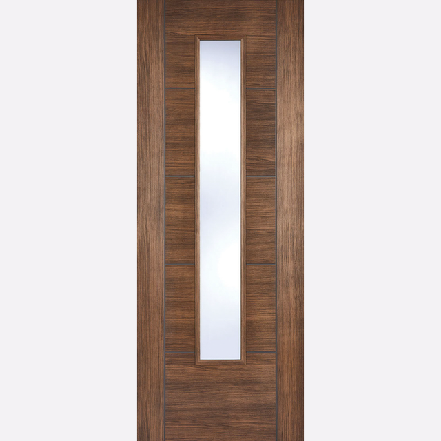 This is an image showing the LPD - Vancouver Laminate Glazed Pre-finished Walnut Laminate Doors Available to order from T.H. Wiggans Ironmongery in Kendal