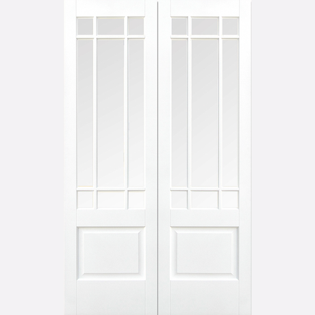 This is an image showing the LPD - Downham 9L Glazed Primed White Doors Available to order from T.H. Wiggans Ironmongery in Kendal