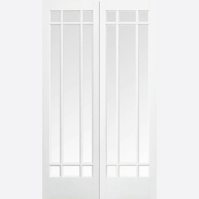 This is an image showing the LPD - Manhattan 9L Pair Primed White Doors Available to order from T.H. Wiggans Ironmongery in Kendal