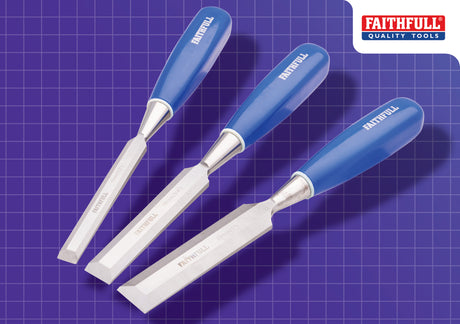High quality image of Faithfull 3 Piece Blue Chisel Set, availble from T.H. Wiggans Ironmongery in Kendal