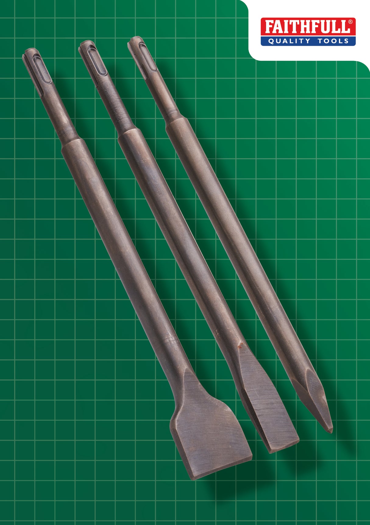 High quality image of Faithfull 3 Piece SDS+ Chisel Bit Set, availble from T.H. Wiggans Ironmongery in Kendal