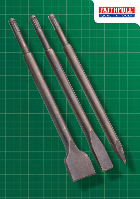High quality image of Faithfull 3 Piece SDS+ Chisel Bit Set, availble from T.H. Wiggans Ironmongery in Kendal