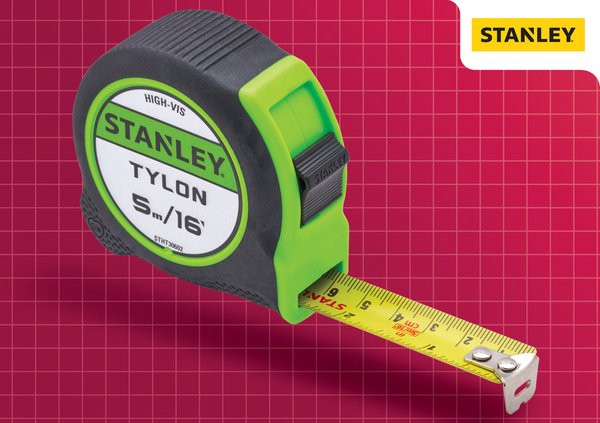 High quality image of STANLEY Hi-Viz Tylon Tape 5m (16ft), availble from T.H. Wiggans Ironmongery in Kendal