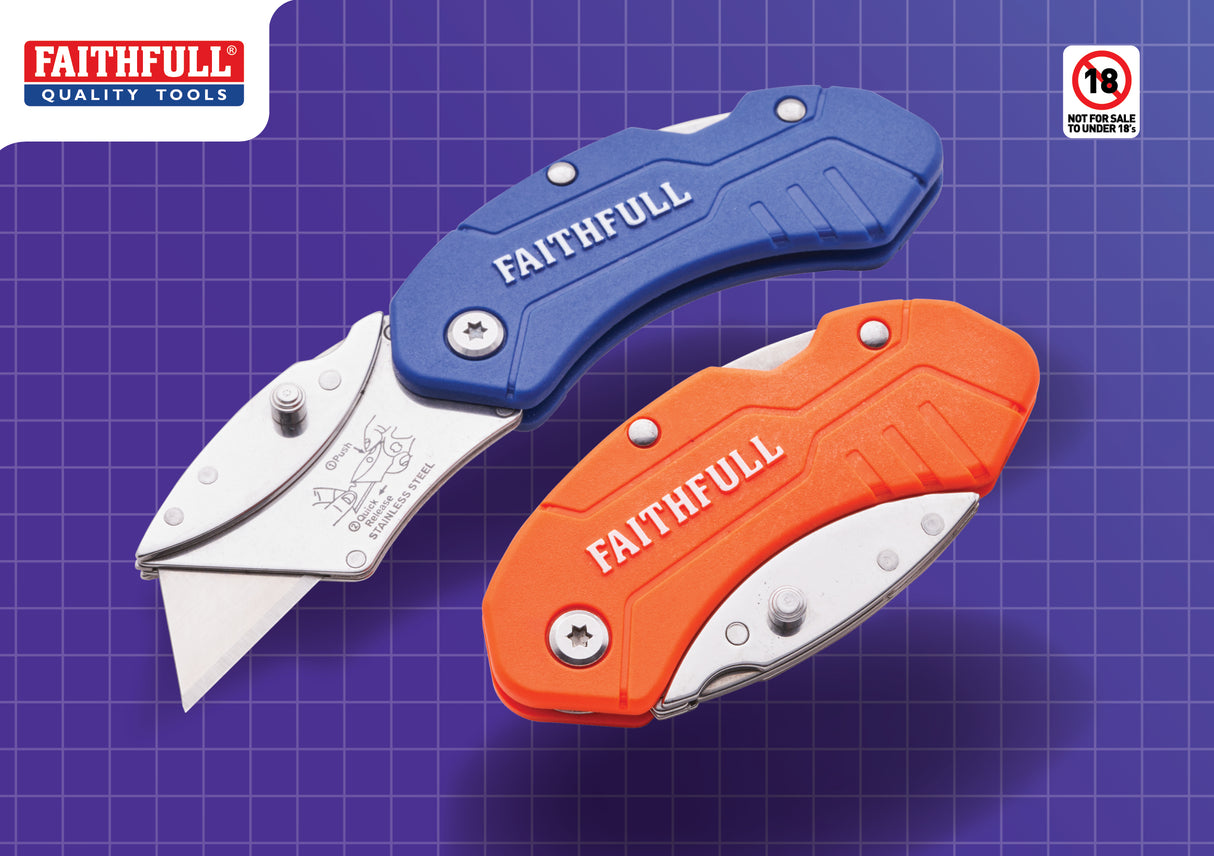 High quality image of Faithfull Folding Hi-Vis Utility Knife, availble from T.H. Wiggans Ironmongery in Kendal