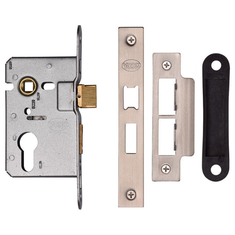 This is an image of a York - EURO SASH LOCK 2 1/2" SN&SC, ykasle2-sn-sc that is available to order from T.H Wiggans Ironmongery in Kendal.