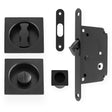 This is an image of Alexander & Wilks - Sliding Door Lock Set - Square Roses - Radius Forend & Strike-Black AW111RBL available to order from T.H. Wiggans Ironmongery in Kendal, quick delivery and discounted prices.