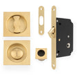 This is an image of Alexander & Wilks - Sliding Door Lock Set - Square Roses - Radius Forend & Strike-Satin Brass PVD AW111RSBPVD available to order from T.H. Wiggans Ironmongery in Kendal, quick delivery and discounted prices.