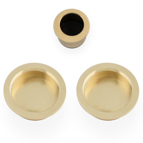 This is an image of Alexander & Wilks - Sliding door pull kit-Satin Brass PVD AW994SBPVD available to order from T.H. Wiggans Ironmongery in Kendal, quick delivery and discounted prices.