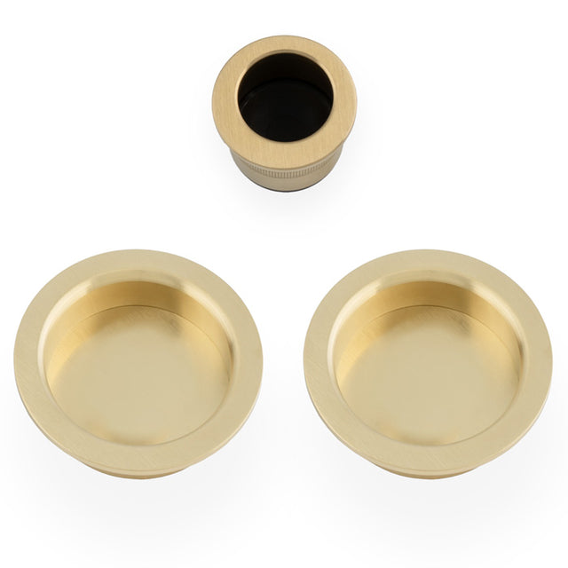 This is an image of Alexander & Wilks - Sliding door pull kit-Satin Brass PVD AW994SBPVD available to order from T.H. Wiggans Ironmongery in Kendal, quick delivery and discounted prices.