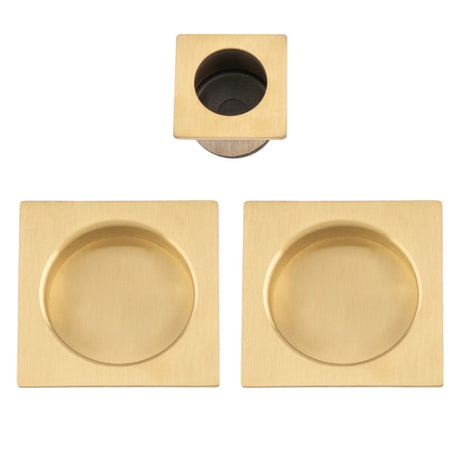 This is an image of Alexander & Wilks - Square sliding door pull kit-Satin Brass PVD AW995SBPVD available to order from T.H. Wiggans Ironmongery in Kendal, quick delivery and discounted prices.