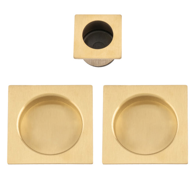 This is an image of Alexander & Wilks - Square sliding door pull kit-Satin Brass PVD AW995SBPVD available to order from T.H. Wiggans Ironmongery in Kendal, quick delivery and discounted prices.