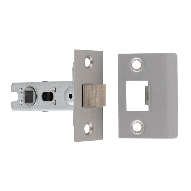 This image shows Eurospec - 64MM BOLT-THROUGH TUBULAR LATCH - 8MM FOLLOWER - SQUARE - SSS - btl25sss available from T.H. Wiggans Ironmongery in Kendal.
