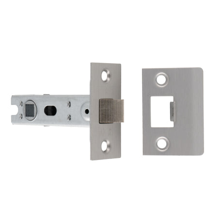 This image shows Eurospec - 76MM BOLT-THROUGH TUBULAR LATCH - 8MM FOLLOWER - SQUARE - SSS - btl30sss available from T.H. Wiggans Ironmongery in Kendal.