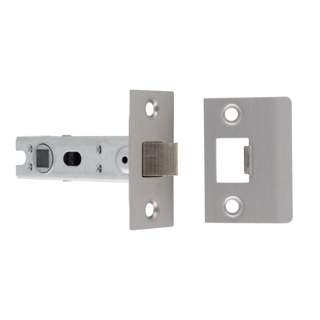 This image shows Eurospec - 76MM BOLT-THROUGH TUBULAR LATCH - 8MM FOLLOWER - SQUARE - SSS - btl30sss available from T.H. Wiggans Ironmongery in Kendal.