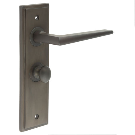 This is an image showing the Frelan - Mayfair Door Handle Bathroom Backplate Dark Bronze & Turn & Release available to order from T.H. Wiggans Ironmongery in Kendal