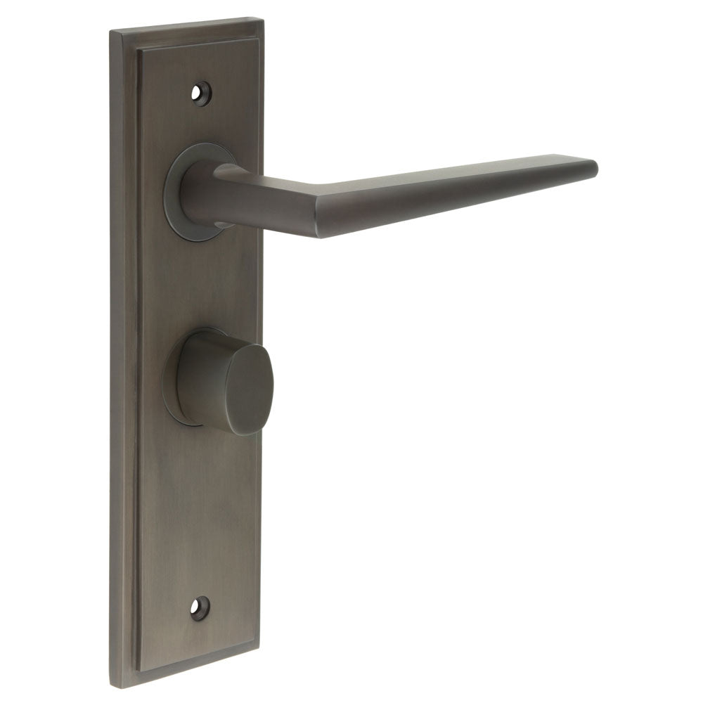 This is an image showing the Frelan - Mayfair Door Handle Bathroom Backplate Dark Bronze & Turn & Release available to order from T.H. Wiggans Ironmongery in Kendal