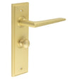 This is an image showing the Frelan - Mayfair Door Handle Bathroom Backplate Satin Brass & Turn & Release available to order from T.H. Wiggans Ironmongery in Kendal