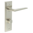 This is an image showing the Frelan - Mayfair Door Handle Din Bathroom Backplate Satin Nickel & Turn & Release available to order from T.H. Wiggans Ironmongery in Kendal