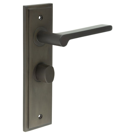 This is an image showing the Frelan - Fitzrovia Door Handle Bathroom Backplate Dark Bronze & Turn & Release available to order from T.H. Wiggans Ironmongery in Kendal