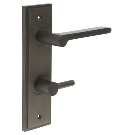 This is an image showing the Frelan - Fitzrovia Door Handle Din Bathroom Backplate Dark Bronze & Turn & Release available to order from T.H. Wiggans Ironmongery in Kendal