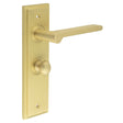 This is an image showing the Frelan - Fitzrovia Door Handle Bathroom Backplate Satin Brass & Turn & Release available to order from T.H. Wiggans Ironmongery in Kendal