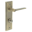 This is an image showing the Frelan - Knightsbridge Door Handle Din Bathroom Backplate Antique Brass & Turn & Release available to order from T.H. Wiggans Ironmongery in Kendal