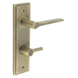 This is an image showing the Frelan - Knightsbridge Door Handle Din Bathroom Backplate Antique Brass & Turn & Release available to order from T.H. Wiggans Ironmongery in Kendal