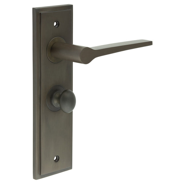 This is an image showing the Frelan - Knightsbridge Door Handle Bathroom Backplate Dark Bronze & Turn & Release available to order from T.H. Wiggans Ironmongery in Kendal