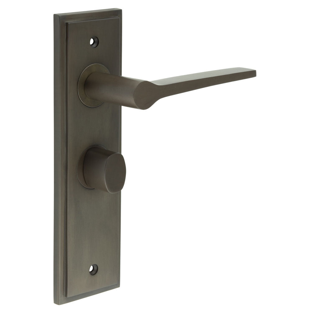 This is an image showing the Frelan - Knightsbridge Door Handle Bathroom Backplate Dark Bronze & Turn & Release available to order from T.H. Wiggans Ironmongery in Kendal