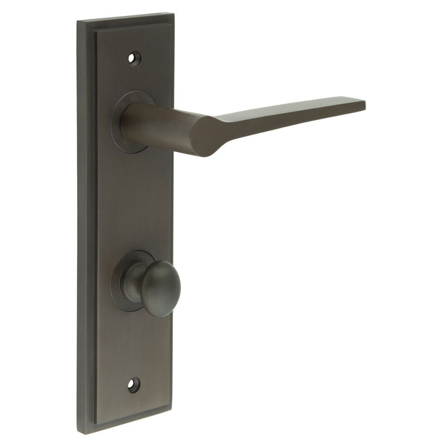 This is an image showing the Frelan - Knightsbridge Door Handle Din Bathroom Backplate Dark Bronze & Turn & Release available to order from T.H. Wiggans Ironmongery in Kendal