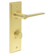 This is an image showing the Frelan - Knightsbridge Door Handle Din Bathroom Backplate Satin Brass & Turn & Release available to order from T.H. Wiggans Ironmongery in Kendal