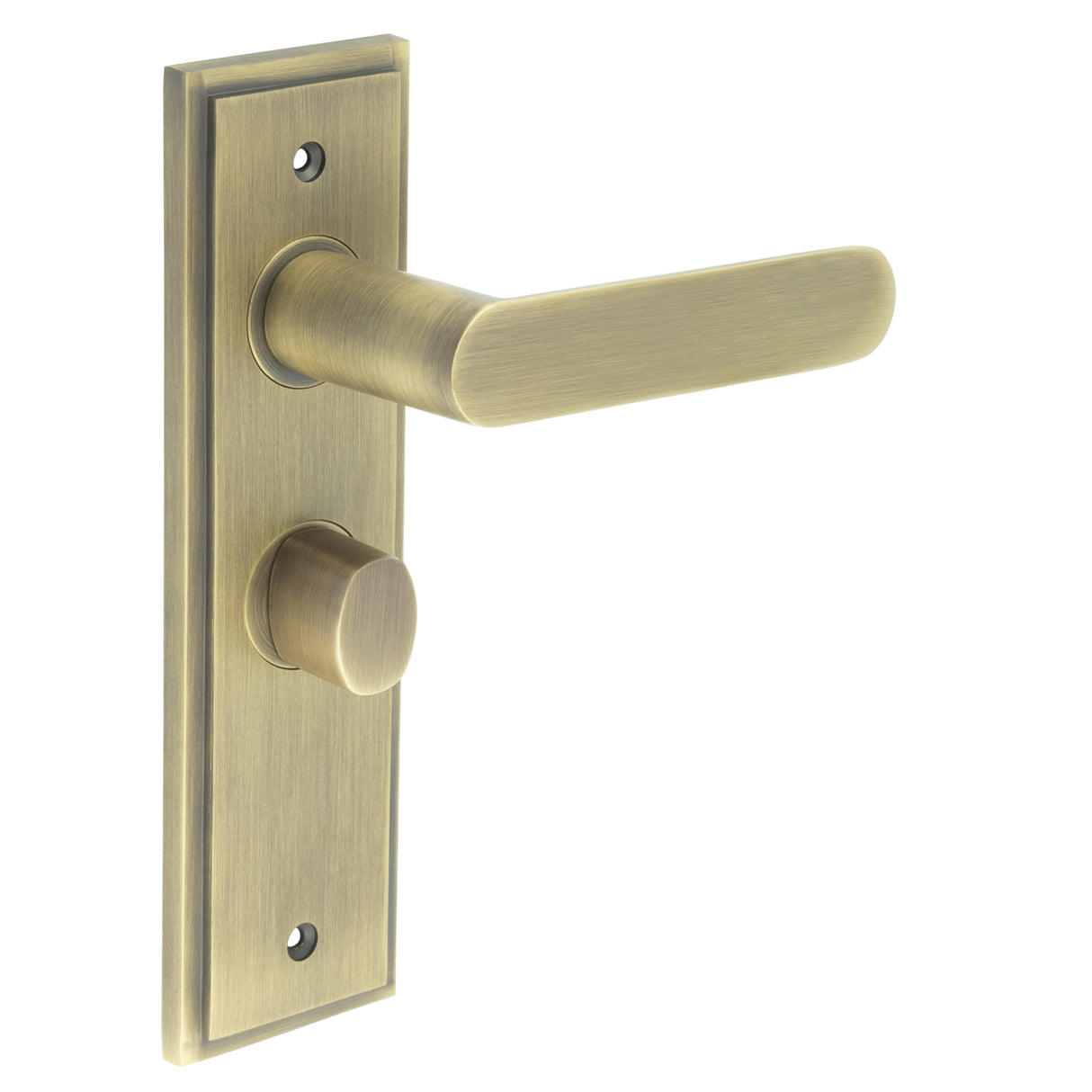 This is an image showing the Frelan - Kensington Door Handle Bathroom Backplate Antique Brass & Turn & Release available to order from T.H. Wiggans Ironmongery in Kendal