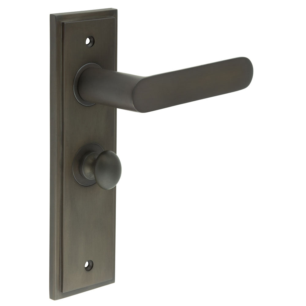 This is an image showing the Frelan - Kensington Door Handle Bathroom Backplate Dark Bronze & Turn & Release available to order from T.H. Wiggans Ironmongery in Kendal