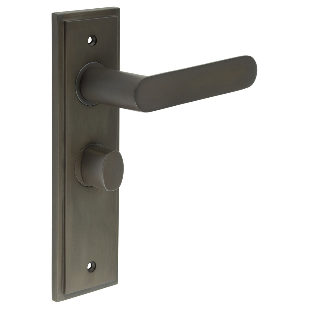 This is an image showing the Frelan - Kensington Door Handle Bathroom Backplate Dark Bronze & Turn & Release available to order from T.H. Wiggans Ironmongery in Kendal