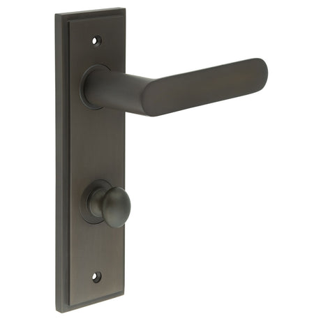 This is an image showing the Frelan - Kensington Door Handle Din Bathroom Backplate Dark Bronze & Turn & Release available to order from T.H. Wiggans Ironmongery in Kendal