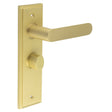 This is an image showing the Frelan - Kensington Door Handle Bathroom Backplate Satin Brass & Turn & Release available to order from T.H. Wiggans Ironmongery in Kendal