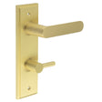 This is an image showing the Frelan - Kensington Door Handle Din Bathroom Backplate Satin Brass & Turn & Release available to order from T.H. Wiggans Ironmongery in Kendal