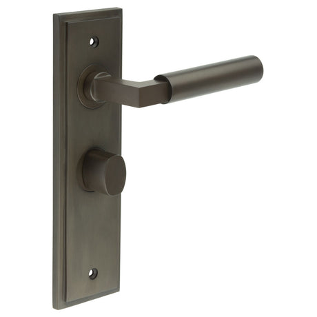 This is an image showing the Frelan - Westminster Door Handle Bathroom Backplate Dark Bronze & Turn & Release available to order from T.H. Wiggans Ironmongery in Kendal