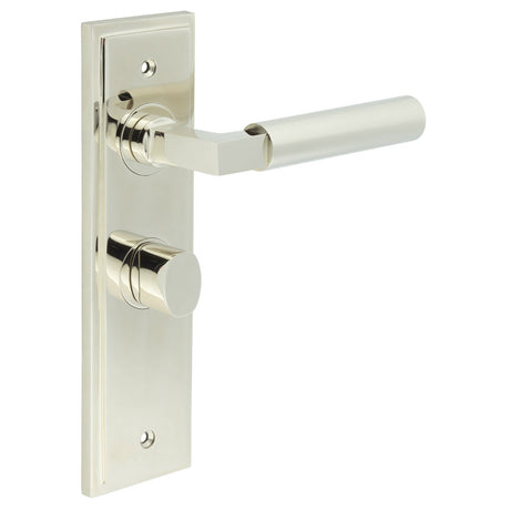 This is an image showing the Frelan - Westminster Door Handle Bathroom Backplate Polished Nickel & Turn & Release available to order from T.H. Wiggans Ironmongery in Kendal