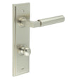 This is an image showing the Frelan - Westminster Door Handle Din Bathroom Backplate Satin Nickel & Turn & Release available to order from T.H. Wiggans Ironmongery in Kendal