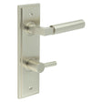 This is an image showing the Frelan - Westminster Door Handle Din Bathroom Backplate Satin Nickel & Turn & Release available to order from T.H. Wiggans Ironmongery in Kendal