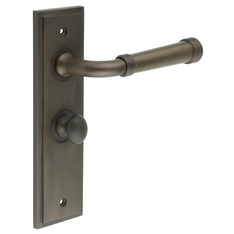 This is an image showing the Frelan - Highgate Door Handle Bathroom Backplate Dark Bronze & Turn & Release available to order from T.H. Wiggans Ironmongery in Kendal