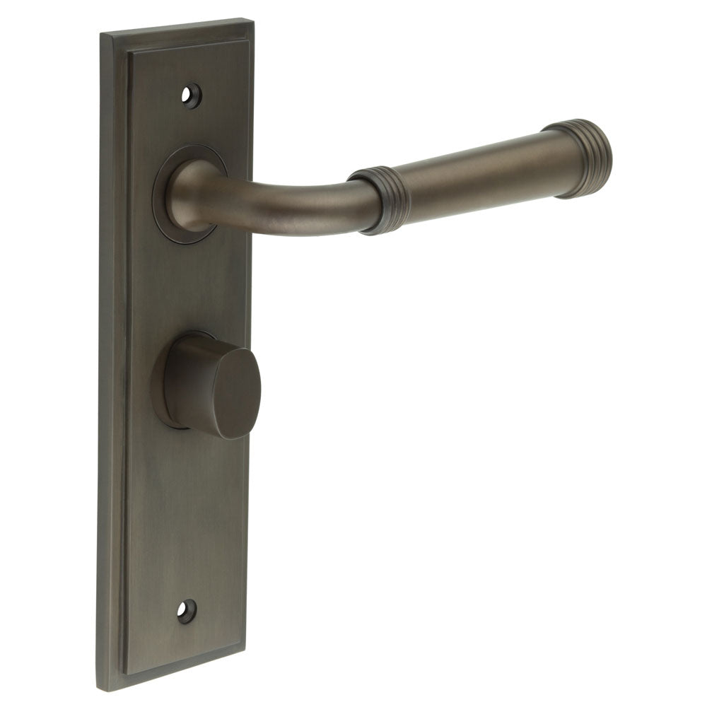 This is an image showing the Frelan - Highgate Door Handle Bathroom Backplate Dark Bronze & Turn & Release available to order from T.H. Wiggans Ironmongery in Kendal