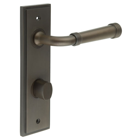 This is an image showing the Frelan - Highgate Door Handle Din Bathroom Backplate Dark Bronze & Turn & Release available to order from T.H. Wiggans Ironmongery in Kendal